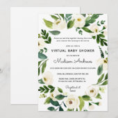 Invitation Baby shower virtuel vert et blanc Floral (Devant / Derrière)