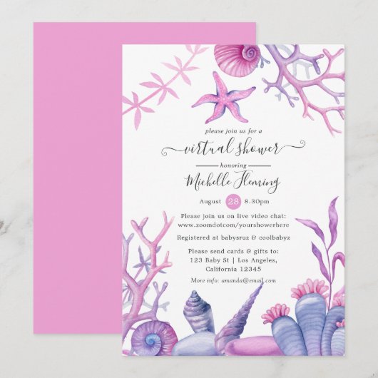 Invitation Baby shower virtuel Watercolor Ocean Life (Devant / Derrière)