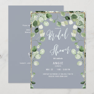 Invitation Baby Shower Virtuel Zoom Foliage Bleu Poussiéreux