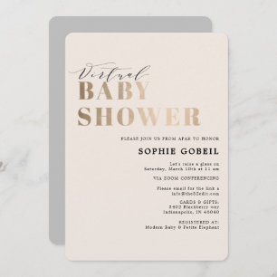 Invitation Baby shower VIRTUTAL Neutre et Or simple