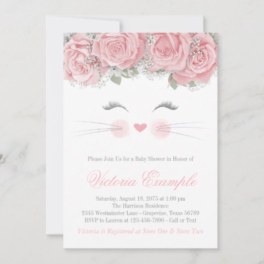 Invitation Baby shower visage de chat (Devant)