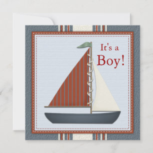 Invitation Baby Shower Voilier Bleu Rouge