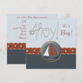 Invitation Baby Shower Voilier Bleu Rouge (Devant / Derrière)
