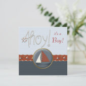 Invitation Baby Shower Voilier Bleu Rouge (Debout devant)