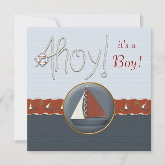Invitation Baby Shower Voilier Bleu Rouge (Devant)
