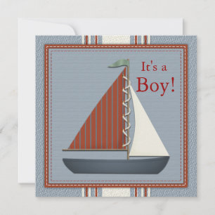 Invitation Baby Shower Voilier Rouge et Bleu