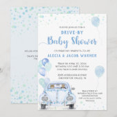 Invitation Baby shower Voiture Bleu Ballots (Devant / Derrière)