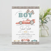 Invitation Baby shower voiture Boy Retro Race (Debout devant)