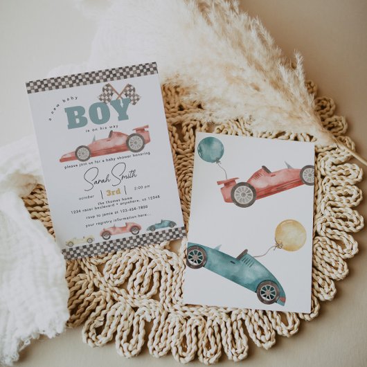 Invitation Baby shower voiture Boy Retro Race