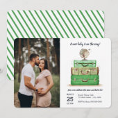 Invitation Baby shower Voyage Vert Watercolor valise (Devant / Derrière)