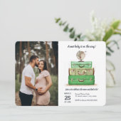 Invitation Baby shower Voyage Vert Watercolor valise (Debout devant)