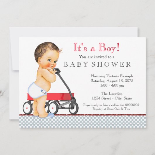 Invitation Baby-Shower Wagon Rouge (Devant)