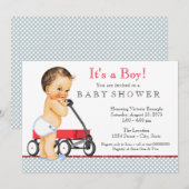 Invitation Baby-Shower Wagon Rouge (Devant / Derrière)