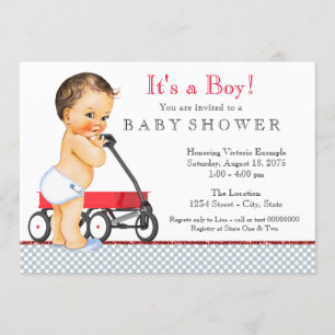 Invitation Baby-Shower Wagon Rouge