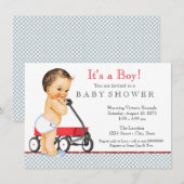 Invitation Baby-Shower Wagon Rouge (Devant / Derrière)