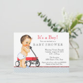 Invitation Baby-Shower Wagon Rouge (Debout devant)