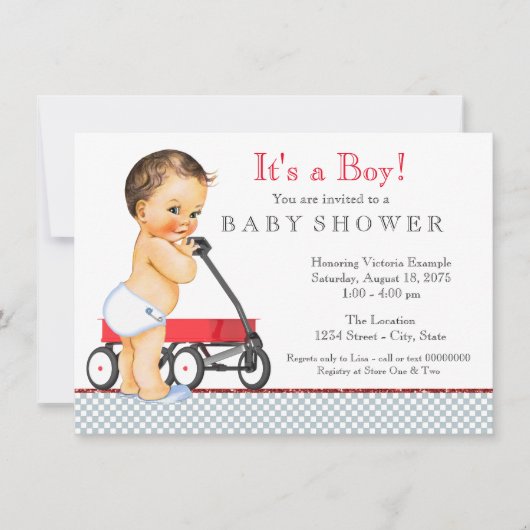 Invitation Baby-Shower Wagon Rouge (Devant)
