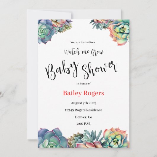 Invitation Baby shower "Watch Me Grow" (Devant)
