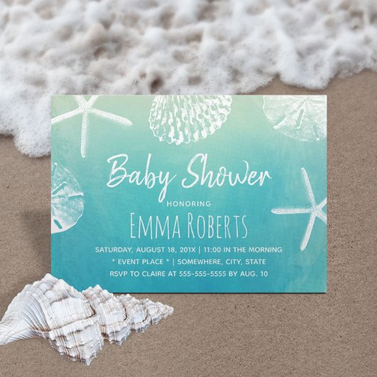 Invitation Baby shower Watercolor Beach Seashells