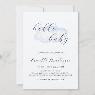 Invitation Baby shower Watercolor Blue Cloud