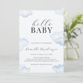Invitation Baby shower Watercolor Blue Cloud (Debout devant)