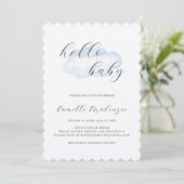 Invitation Baby shower Watercolor Blue Cloud (Debout devant)