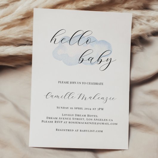 Invitation Baby shower Watercolor Blue Cloud