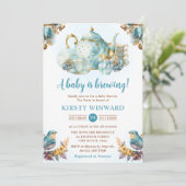 Invitation Baby shower Watercolor Blueberry Tea Party (Debout devant)