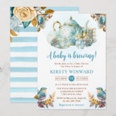 Invitation Baby shower Watercolor Blueberry Tea Party (Devant / Derrière)