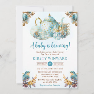 Invitation Baby shower Watercolor Blueberry Tea Party