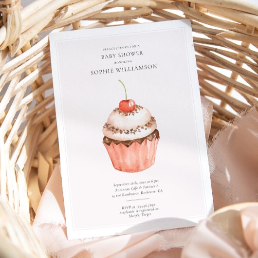 Invitation Baby shower Watercolor Cherry Cupcake