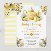 Invitation Baby shower Watercolor Lemon Tea Party (Devant / Derrière)