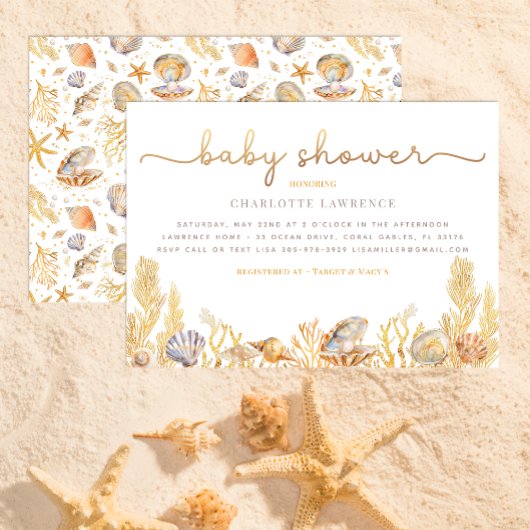 Invitation Baby shower Watercolor Ocean Little Pearl