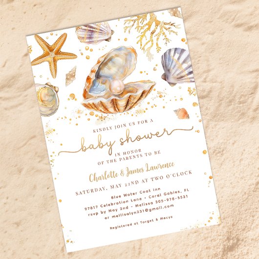 Invitation Baby shower Watercolor Ocean Little Pearl
