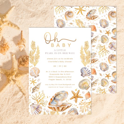 Invitation Baby shower Watercolor Ocean Little Pearl