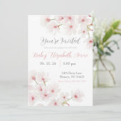 Invitation Baby shower Watercolor Rose Cherry Blossoms (Debout devant)