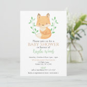 Invitation Baby shower Watercolor Woodland Fox (Debout devant)