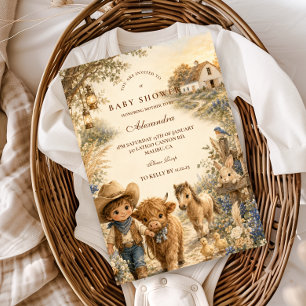 Invitation Baby Shower Western Boho Garçon Rustique