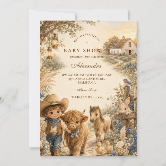 Invitation Baby Shower Western Boho Garçon Rustique (Devant)
