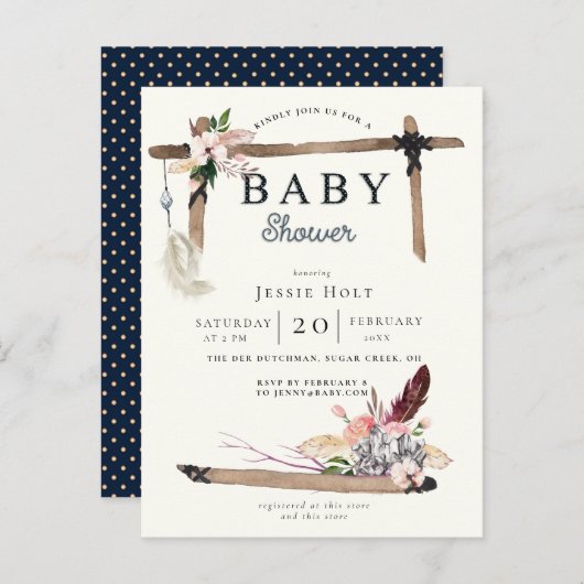 Invitation Baby shower Western Boho Style (Devant / Derrière)