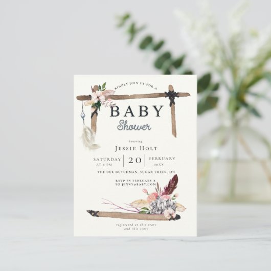 Invitation Baby shower Western Boho Style (Debout devant)