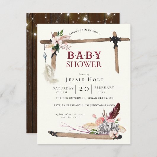 Invitation Baby shower Western Boho Style2 (Devant / Derrière)