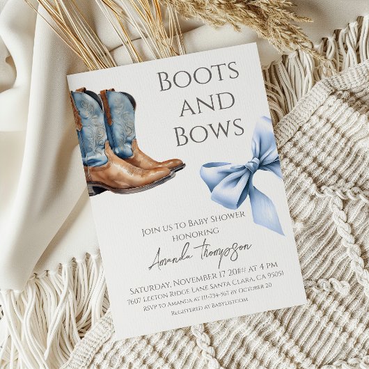 Invitation Baby shower Western Boots and Bows Blue Boy