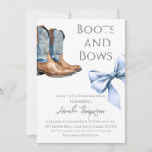 Invitation Baby shower Western Boots and Bows Blue Boy (Devant)