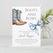 Invitation Baby shower Western Boots and Bows Blue Boy (Debout devant)