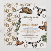 Invitation Baby shower Western Brown Western Cowboy (Devant / Derrière)