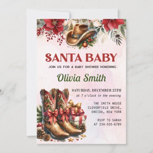 Invitation Baby shower Western Cowboy Christmas Père Noël (Devant)