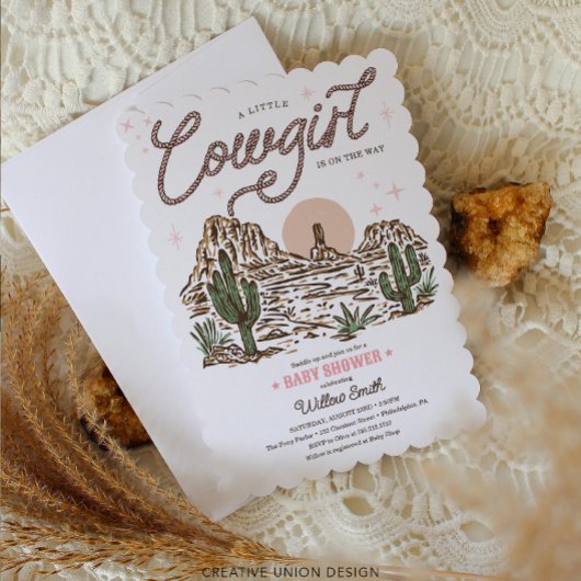 Invitation Baby shower Western Cowgirl Scalloped Edge