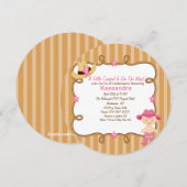 Invitation Baby shower Western Round Pink Cowgirl (Devant / Derrière)