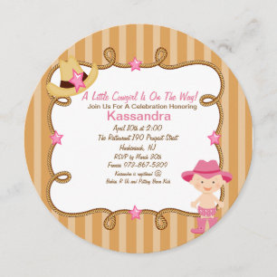 Invitation Baby shower Western Round Pink Cowgirl